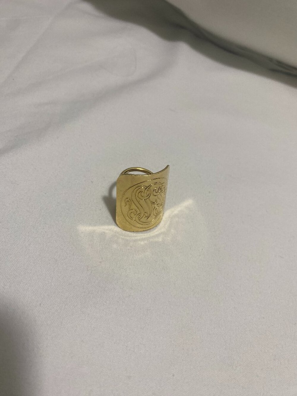 Vintage Gold Tone Monogram Initial S Statement Ring Size 5 Art Deco Style